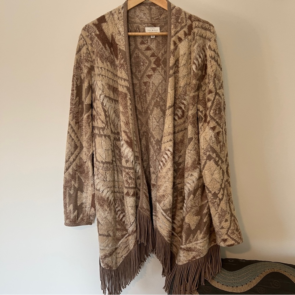 Lucky Brand Brown and Cream Geometric Cardigan